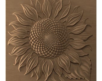 Sunflower STL File CNC Wood Carving, Digital Download, Floral Relief Model, Wall Decor