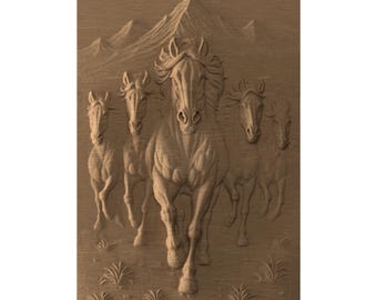 Wild Horses Relief STL – Mountain Landscape CNC Carving File (Digital Download