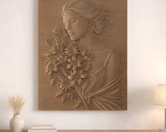 Woman with Flowers STL file CNC wood carving