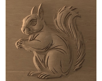 Squirrel STL file CNC wood carving, forest animal relief, decorative wood creature