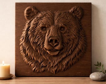 Modelo STL de cabeza de oso para fresadora CNC, tallado en madera e impresión 3D