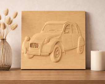 Vintage Car Relief STL File CNC Woodcarving, Classic French Auto, Digital Download