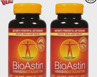 BioAstin Hawaiianische Astaxanthin 12 mg 120 Softgels 2 Pack Antioxidans Ergänzung Haut Auge Gesundheit USA