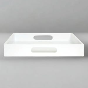 White Tray with Handles, Shallow Tray Ottoman Tray, Velvet Matte Finish, Modern Coffee Table Tray, Decorative Rectangle Catchall, Tray