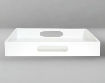 Bandeja otomana blanca hecha a mano con asas, acabado mate aterciopelado, decoración moderna para el hogar