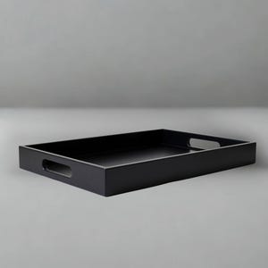 Black Tray with Handles, Velvet Matte Finish, Modern Coffee Table Tray, Decorative Catchall, Shallow Rectangle Catchall Tray