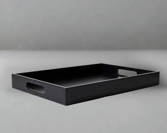 Black Ottoman Tray with Handles, Velvet Matte Finish