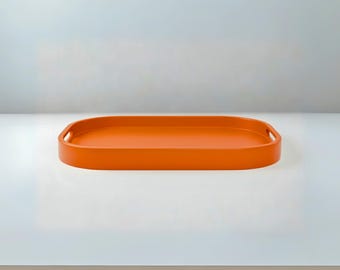 Handcrafted Orange Ottoman Tray, Velvet Matte Finish, Coffee Table Decor