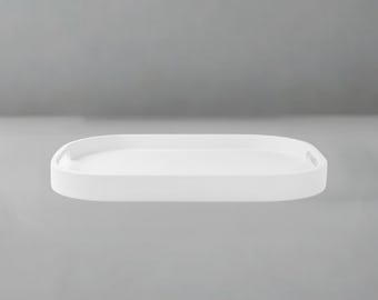 Bandeja otomana blanca con asas - Bandeja de terciopelo mate para mesa de centro