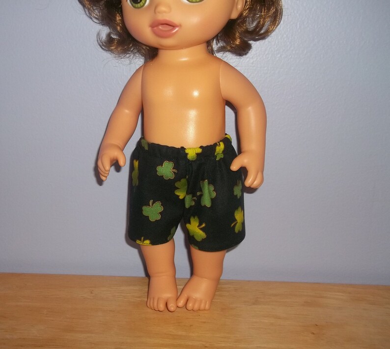 Baby 12 inch Alive doll shorts black with green clovers