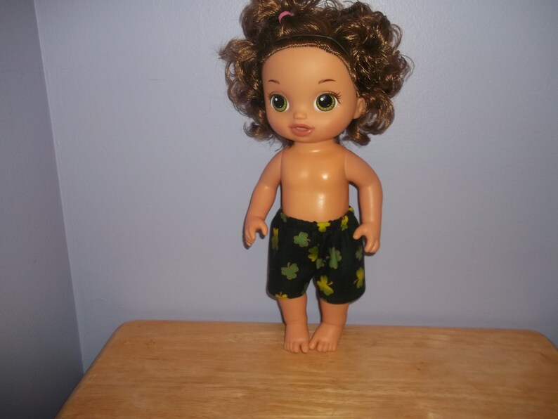 Baby 12 inch Alive doll shorts black with green clovers