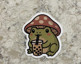 Boba Frog Sticker l Gloss or Holographic Laminate l Waterproof Decal