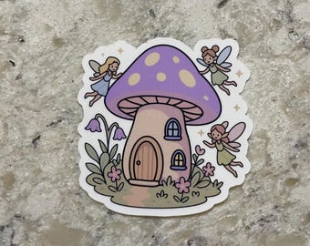 Fairy Mushroom House Sticker l Gloss or Holographic Laminate l Waterproof Decal