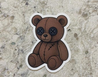 Button Eyed Teddy Bear Sticker l Gloss or Holographic Laminate l Waterproof Decal
