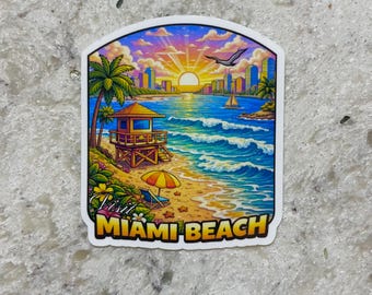 Miami Beach Postcard Sticker l Gloss or Holographic Laminate l Waterproof Decal
