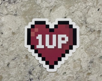 Pixel 1UP Heart Sticker l Gloss or Holographic Laminate l Waterproof Decal