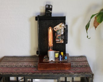 Recycled One of a Kind Rusty Metal Lamp With Vintage Style Light 118 - Unlimited Return Policy