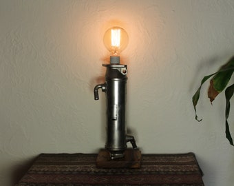 Recycled One of a Kind Metal Lamp With a Vintage Style Light 63