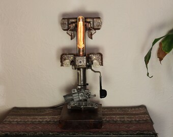 Recycled One of a Kind Rusty Metal Lamp With a Vintage Style Light 82 Unconditional Return Policy