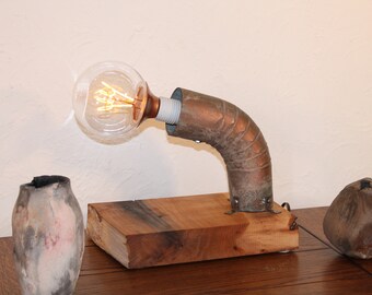 Restore recycled metal and wood lamp #2