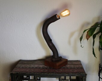 Recycled One of a Kind Rusty Metal Lamp With Vintage Style Light 126 - Unlimited Return Policy