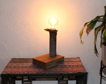 Recycled One of a Kind Rusty Metal Lamp With a Vintage Style Light 61