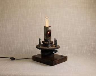 Recycled One of a Kind Metal Lamp With Vintage Style Light  46