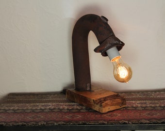 Recycled One of a Kind Rusty Metal Lamp With Vintage Style Light 57