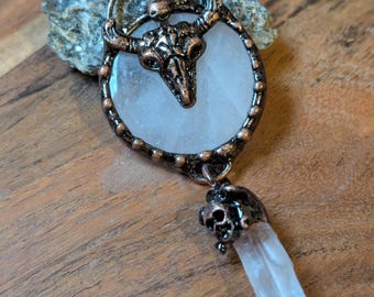 Quartz Skull Pendant – Copper Patina, Vegan Leather Cord