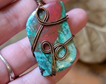 Sonora Sunset Chrysocolla Necklace – Copper Wrapped Healing Crystal Pendant