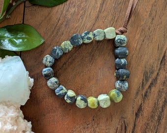 Gemstone Stretchy Bracelet with Vegan Leather Accents — Boho Chic Crystal Healing Jewelry — Sustainable Handmade Gift for Her — Stackable Be