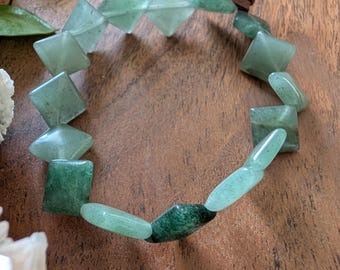 Gemstone Stretchy Bracelet with Vegan Leather Accents — Boho Chic Crystal Healing Jewelry — Sustainable Handmade Gift for Her — Stackable Be