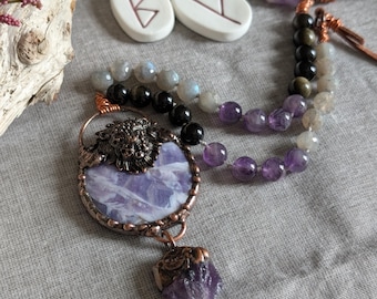 Amethyst Crystal Lion Pendant | Viking Necklace | Witchy Talisman | Pagan | Occult | Gothic Amulet