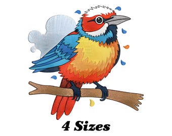 Motif de broderie machine oiseau, fichier de broderie oiseau coloré, motif oiseau exotique, motif de broderie perroquet, 4 tailles