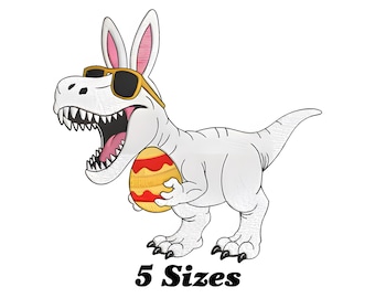 Diseño de bordado de huevo de dinosaurio de Pascua, lindo archivo de bordado de dinosaurio de Pascua para camisa infantil, patrón de bordado a máquina de canasta de Pascua