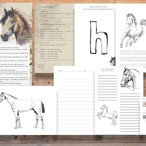 May include: A printable worksheet for children to learn about horses. The worksheet includes a picture of a horse, the word "horse" written multiple times, and a space for children to practise writing the word. The worksheet also includes a section for children to draw a horse.
