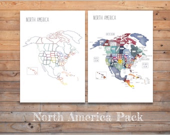 DIGITAL Detailed North America map and worksheet