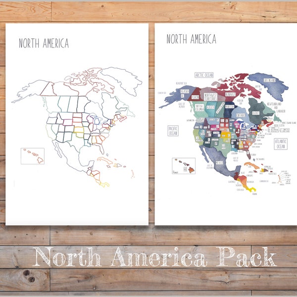 DIGITAL Detailed North America map and worksheet