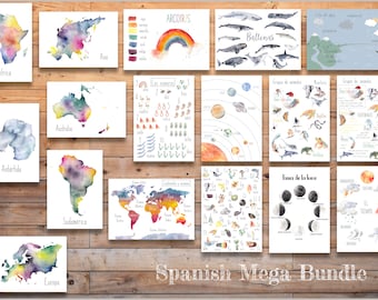 DIGITAL Spanish mega educational bundle, Spanish abc, Spanish moon phases, la luna, numeros, Alfabeto
