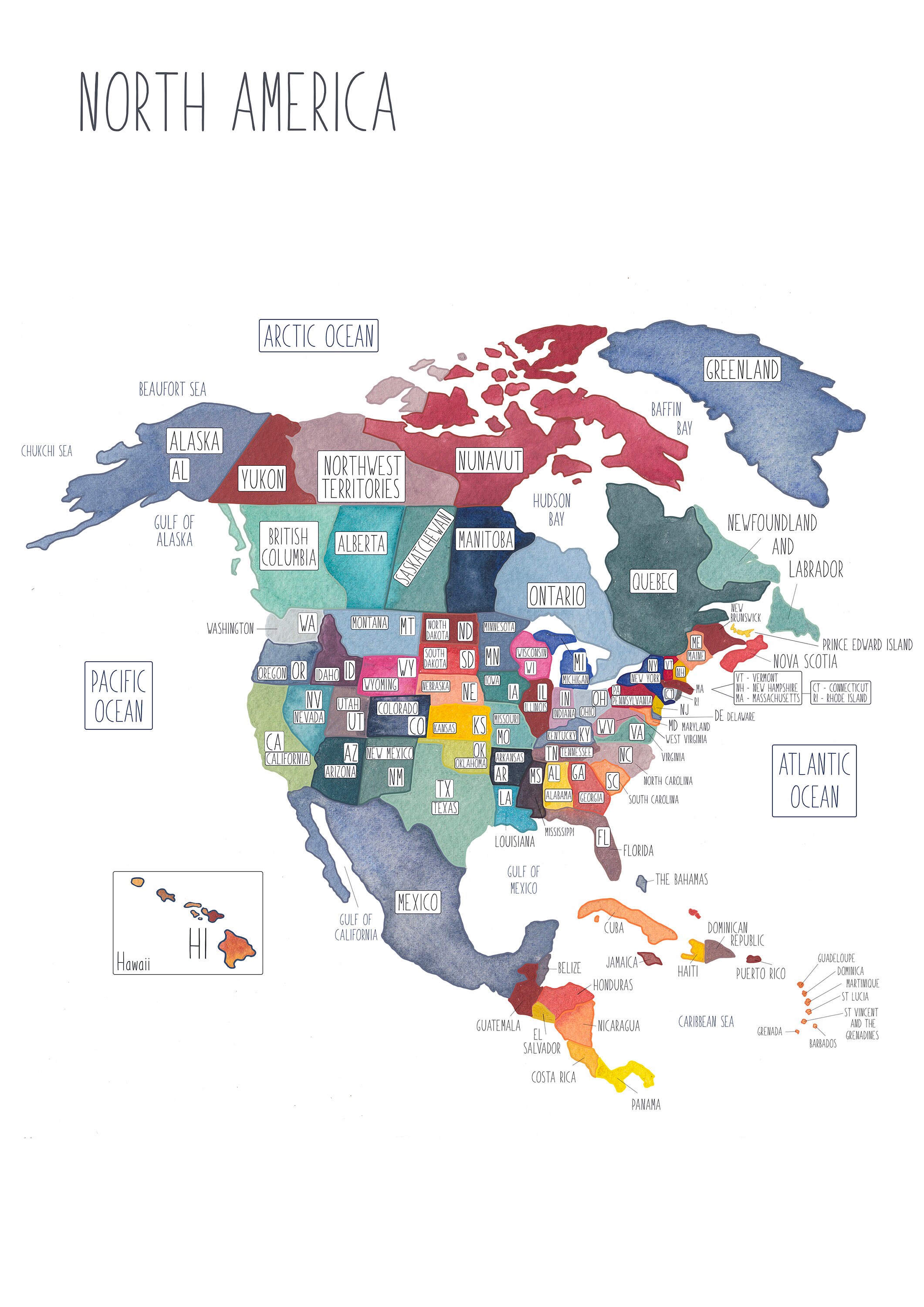 Mapa digital detallado de América del Norte y hoja de trabajo / Imprimibles  de geografía para educación en casa en PDF - Etsy México, image size:2121x3000