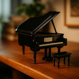 Handmade Wooden Mini Grand Piano Ornament with Bench – Musical Instrument Model | Music Lover Gift & Home Decor