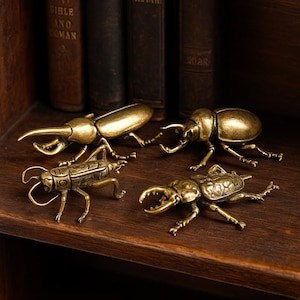 Retro Brass Beetles Bug Figurines – Set of 4 | Antique Brass Insect Ornaments | Tea Pets, Desk Decorations & Collectible Gifts