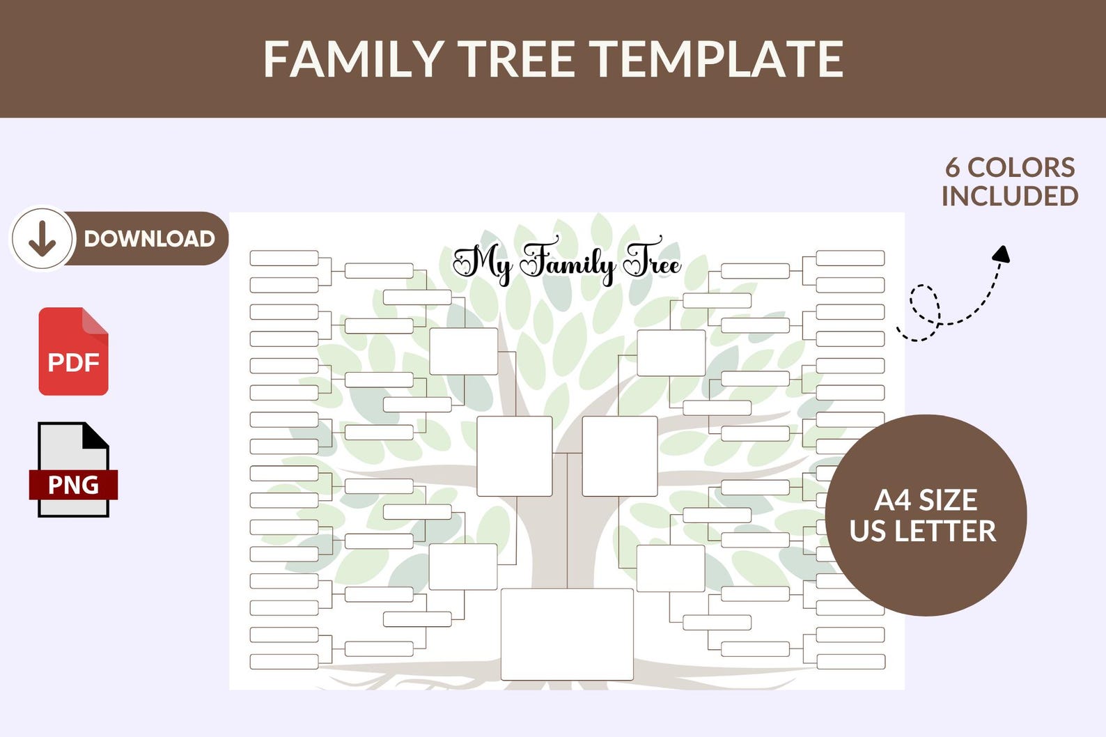 Editable 5th Family Tree Chart: 5 Generation Genealogy, Pedigree Chart ...