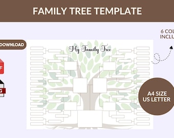 Editable 5th Family Tree Chart: 5 Generation Genealogy, Pedigree Chart, Ancestry Worksheet (Digital Download)