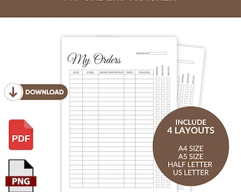 Meine Bestellungen Tracker Printable | Online-Kauflogbuch | Einkaufs-Tracker | Haushaltsplaner (PDF & PNG)