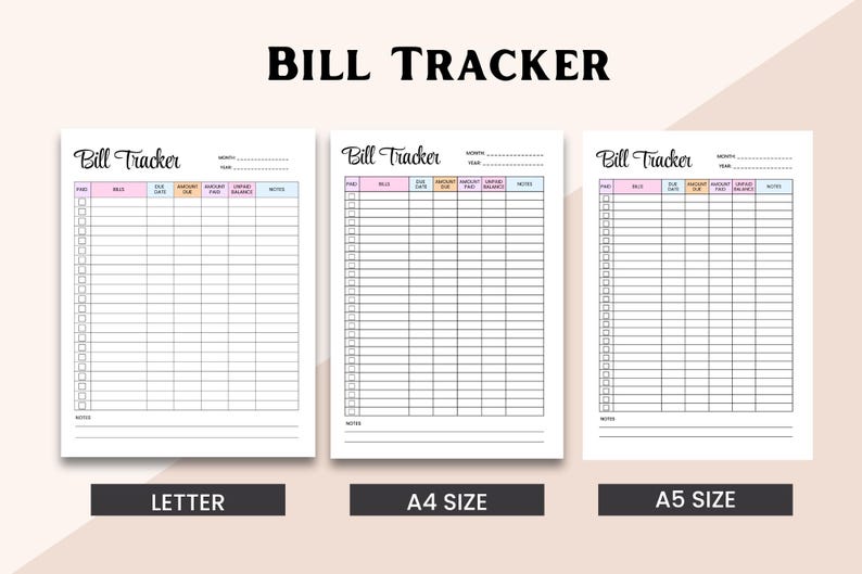 Bill Tracker Example Bill Tracker Printable | Monthly Expense Tracker PDF | Budget Planner ...