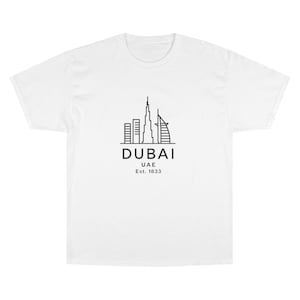 Dubai Skyline Champion T-Shirt: Urban Travel Souvenir