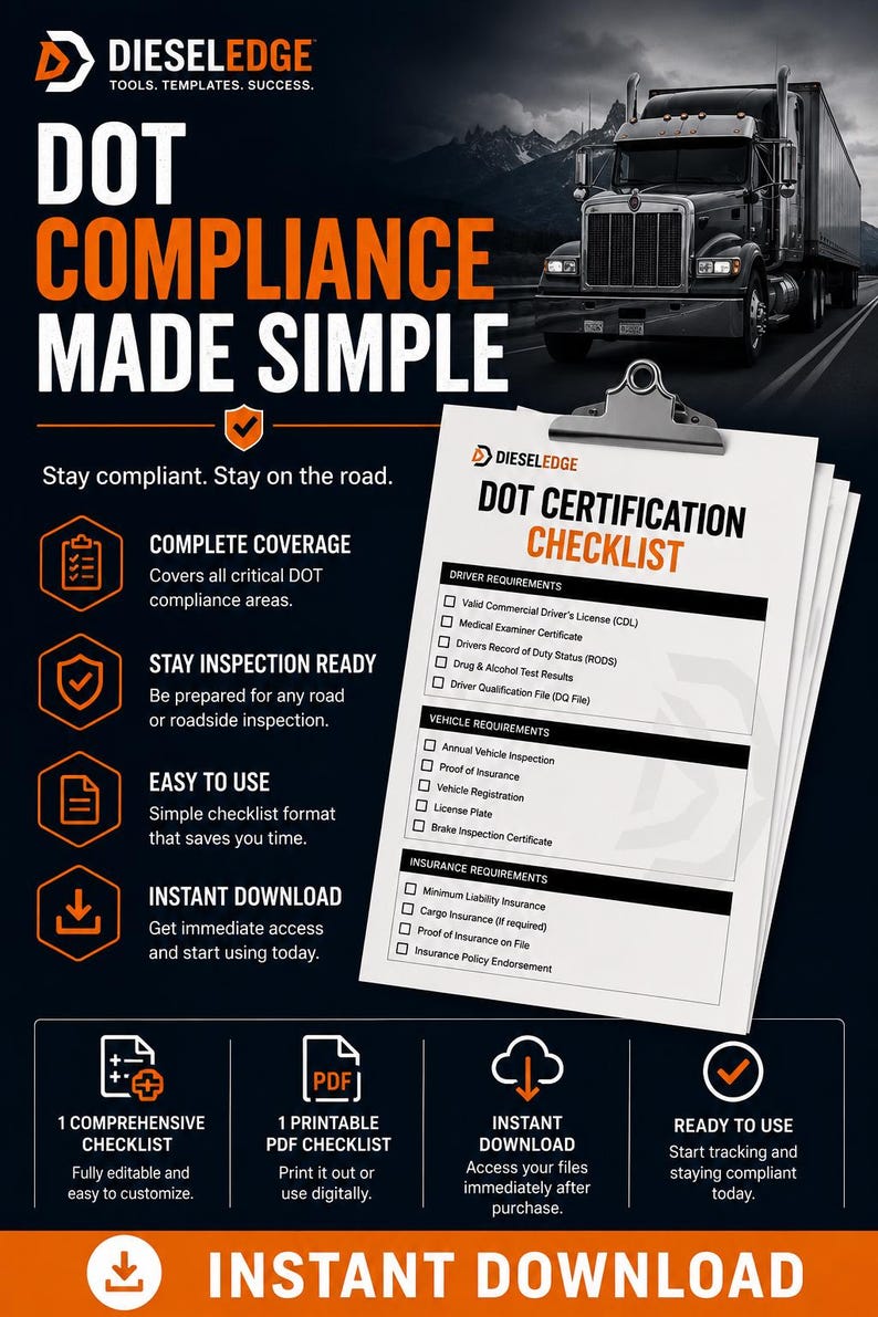 DOT Annual Vehicle Inspection Form Class 8 Trucks | FMCSA Safety ...