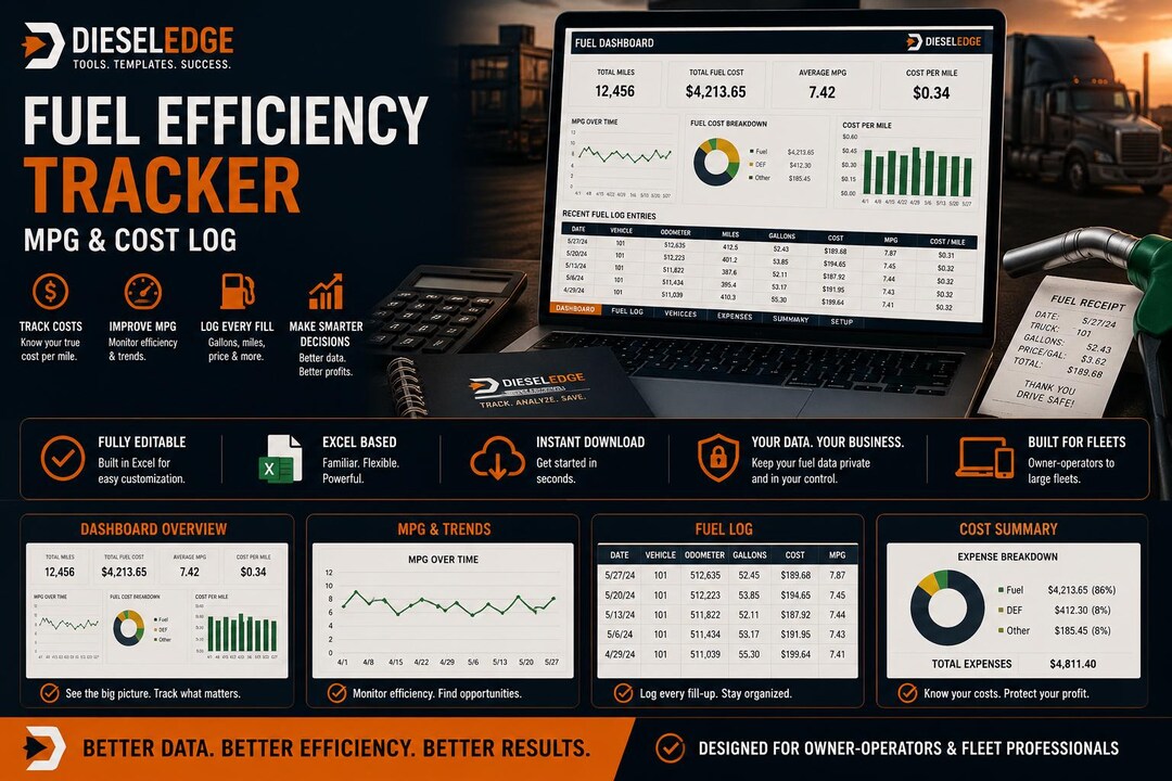 Truck Fuel Mileage Tracker | MPG & Fuel Cost Log - Etsy