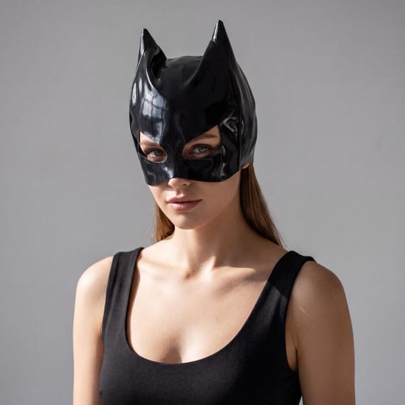 Women Black Leather Cosplay Mask | Half Face Glossy Costume Mask |  Halloween & Party Masquerade Masks
